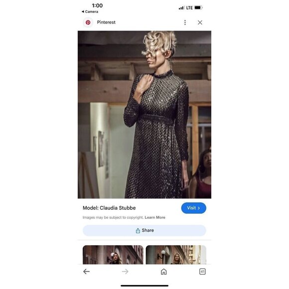 Vintage Womens Dress Black Size S Sequin Maxi Side Slit Mock Neck Long Sleeve - Picture 9 of 9